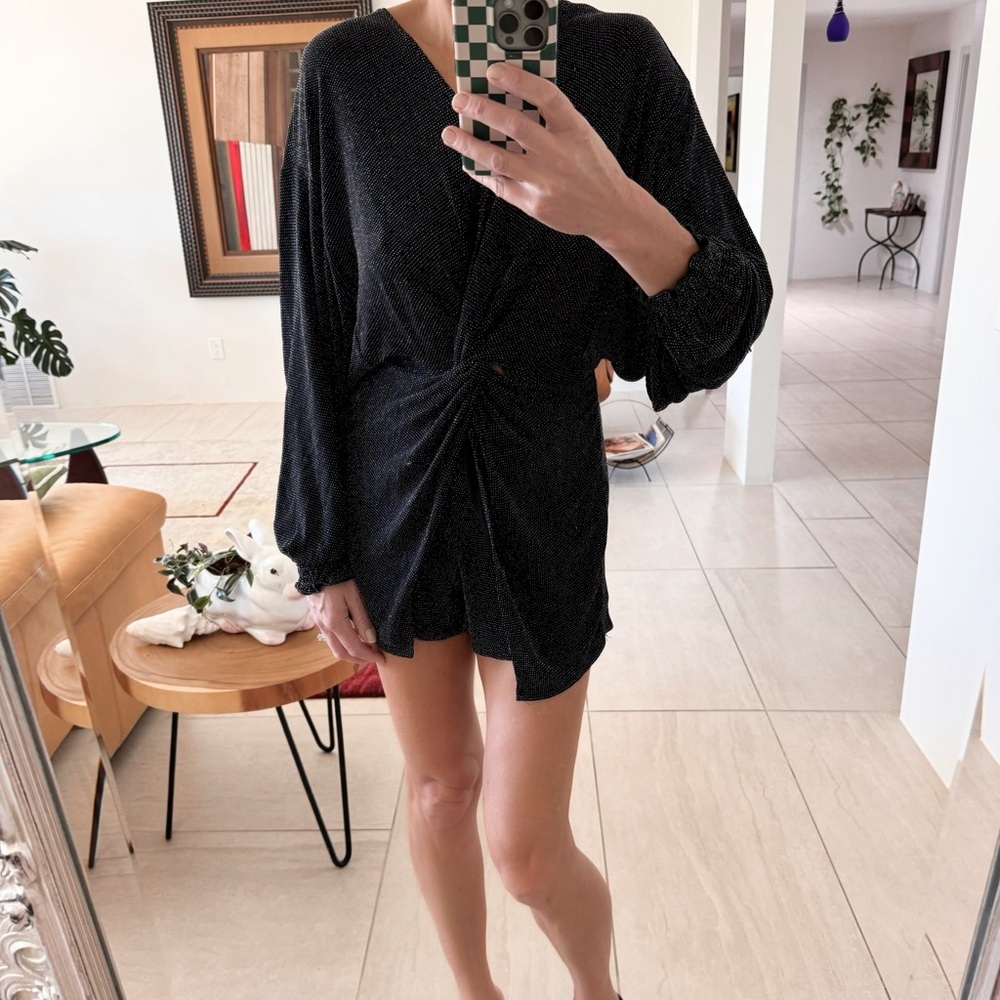Anthropologie By Together Black Sparkle Long Sleeve Romper Size Small